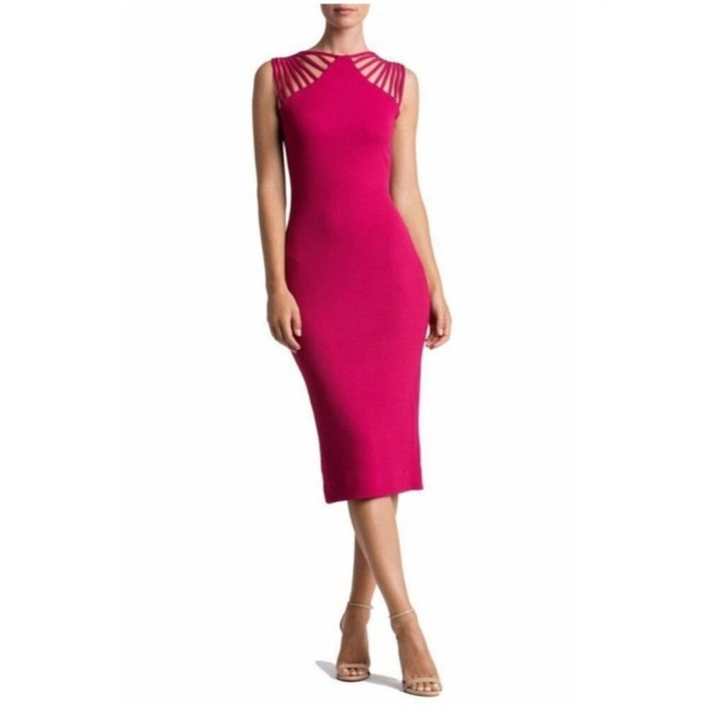 Dress the population Pop Pink Gwen Stretch Knit Bodycon Sheath Dress Medium